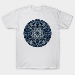 Indigo blue dirty denim textured boho pattern T-Shirt